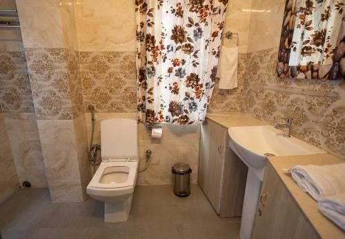 a bathroom with a toilet and a sink at Dale Villa in Borpāni