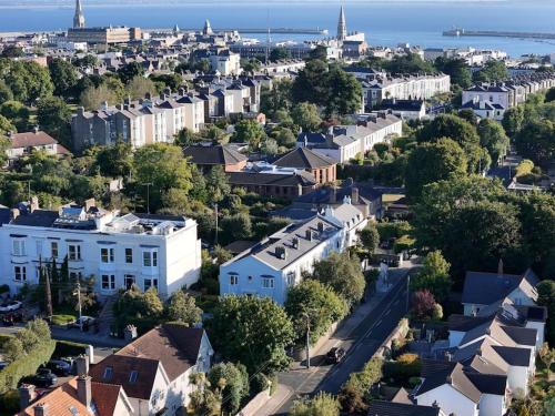 an aerial view of a city with houses at Hideaway Garden Paradise in Dublin