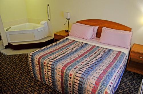 a bedroom with a bed and a bath tub at Budget Host Inn in Allegan