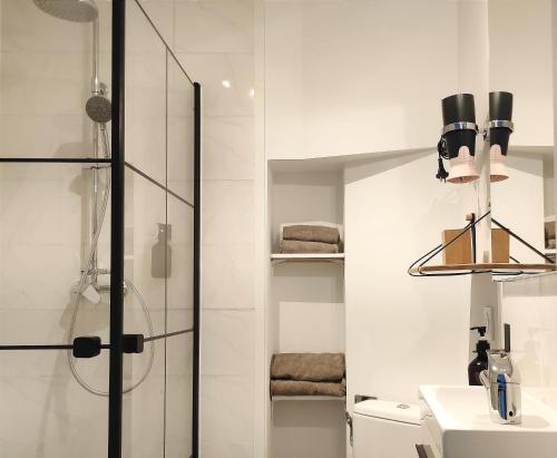 une salle de bain avec douche et lavabo dans l'établissement Le Lamourguier, à Narbonne