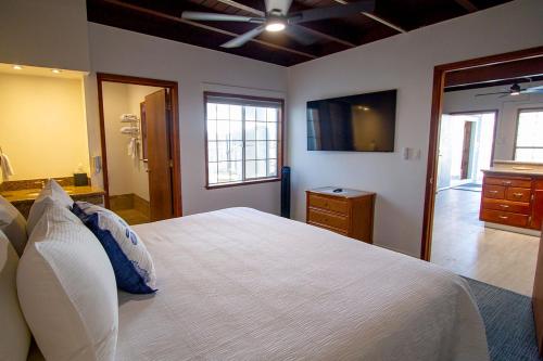 a bedroom with a large bed and a television at Edgewater Beach Inn in Santa Cruz