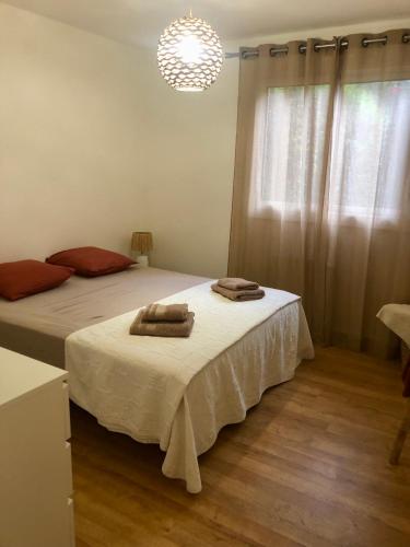 - une chambre avec 2 lits et des serviettes dans l'établissement Côte Pavée, à Toulouse