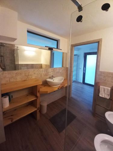 a bathroom with a sink and a mirror at Casa Borna da Ghiasa in Emarese