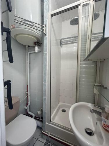 une salle de bain avec une douche, des toilettes et un lavabo dans l'établissement Idéal, à Vincennes