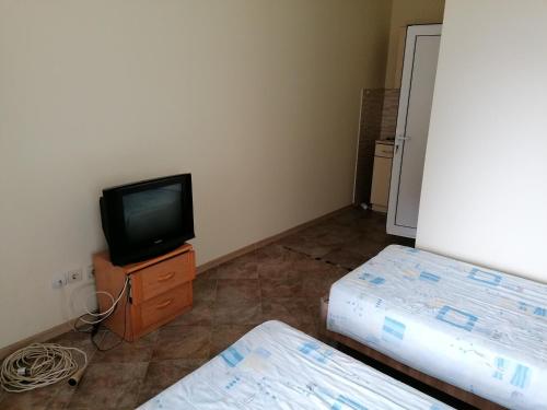 a small room with two beds and a television at Villa Delfin 4 in Bar