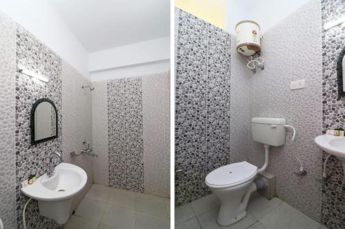 two pictures of a bathroom with a toilet and a sink at Hotel Royal Paradise ! New Digha in Digha