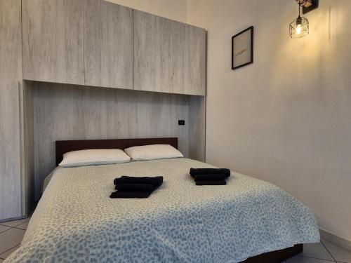 a bedroom with a large bed with two pillows on it at Casa Stile Libero 40 Arcore FS-GP Monza-Milano-Lecco in Arcore
