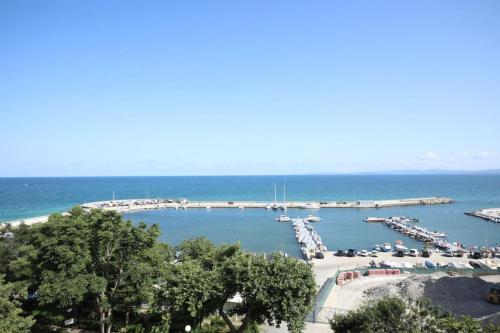 a view of a marina with boats in the water at Family Hotel White House in Pomorie