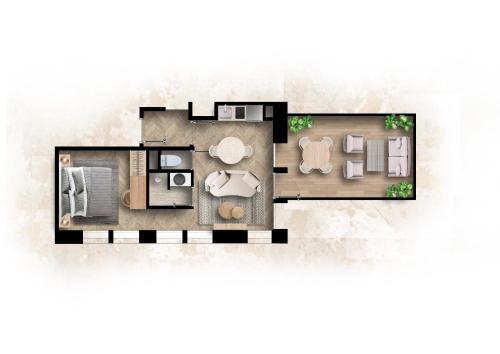 a floor plan of a bedroom apartment at Quartier Libre Opera in Paris