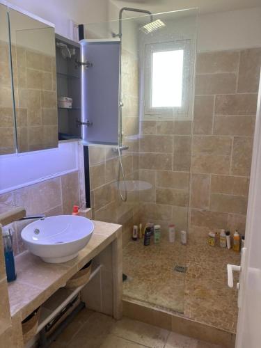 une salle de bain avec une douche, un lavabo et une baignoire dans l'établissement Le deauville, à Trouville-sur-Mer