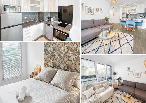 a collage of photos of a kitchen and a living room at Charme et confort à Bondy - proche Paris Disney CDG in Bondy
