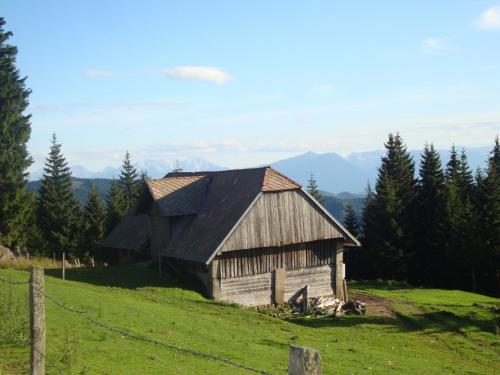 an old barn sitting on a hill in a field at Biolandhaus Arche in Eberstein