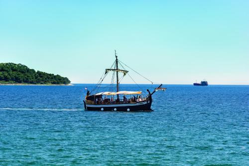 a boat with people on it in the water at Amadria Park Camping Sibenik Mobile Homes in Šibenik
