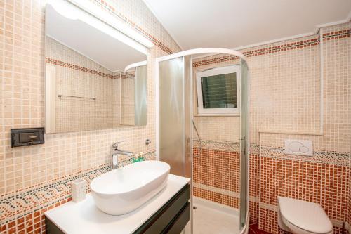 een badkamer met een wastafel en een douche bij Boka Apartment 1 in Herceg-Novi