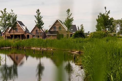 a row of houses next to a body of water at Waterdorp Burdaard in Burdaard