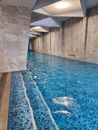 a swimming pool with blue water in a building at C&S Stay- Melbourne CBD in Melbourne