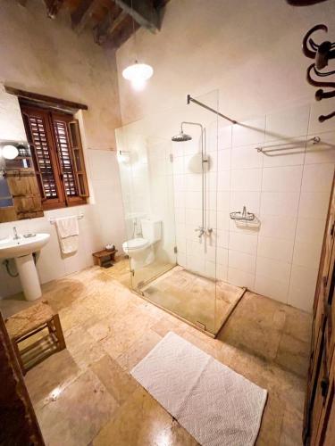 a bathroom with a shower and a toilet and a sink at Beit el Nessim in El Mîna