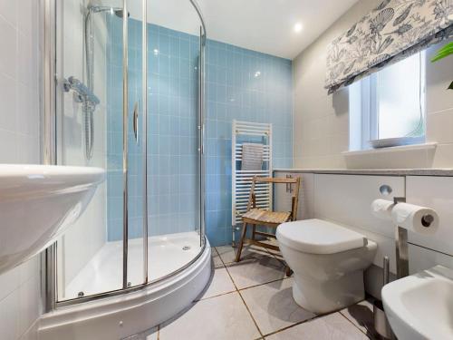 a bathroom with a shower and a toilet and a sink at Cornwall Truro Falmouth cottage in Perranwell