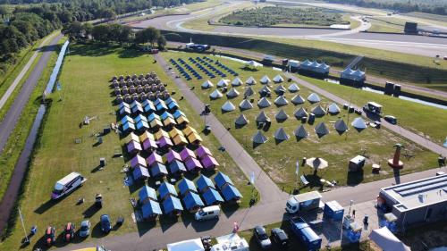 an aerial view of a park with a bunch of tents at TT Circuit Assen 2026 Glamping incl stroom in Assen