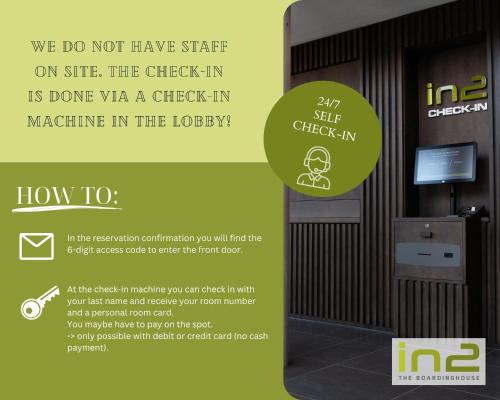 a flyer for a check in machine in the lobby at in2 the Boardinghouse in Übach-Palenberg