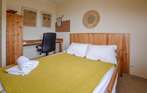 a bedroom with a bed and a desk and a chair at Gorgeous Home In Prunelli Di Fiumorbo in Prunelli-di-Fiumorbo