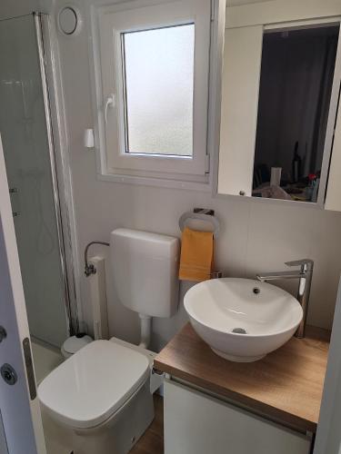 a bathroom with a white sink and a toilet at Annika Mar in Selce