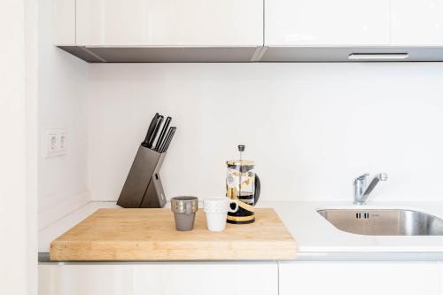 Kuchyň nebo kuchyňský kout v ubytování Design Wohnung mit viel Luxus
