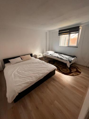 a bedroom with a large bed and a window at Gretas Home Surduc in Fîrdea