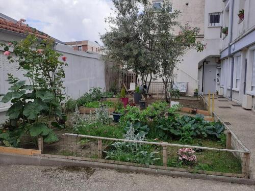 un jardin de légumes et de fleurs dans une cour dans l'établissement Independent studuo close to Paris, à Pantin