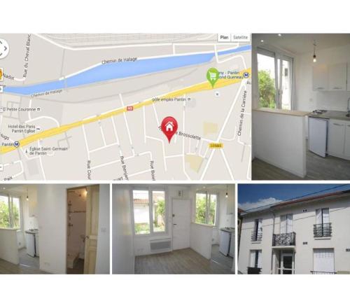 un collage de trois photos d'une maison dans l'établissement Independent studuo close to Paris, à Pantin