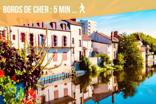 a collage of buildings next to a river at Le Sweet Terracotta - Home Homy in Montluçon