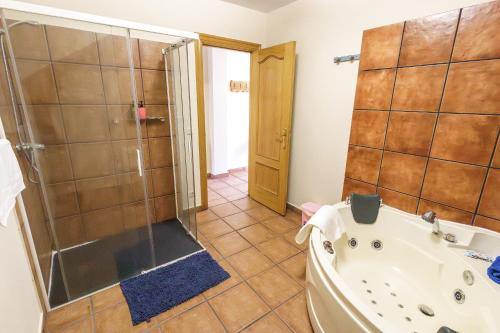 a bathroom with a shower and a bath tub at La cabaña del cañón in Vadillo