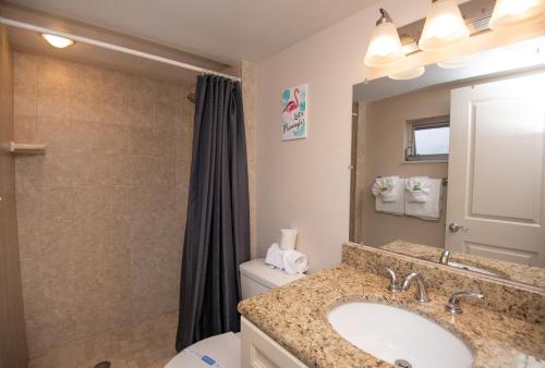 a bathroom with a sink and a toilet and a shower at Waves 8 in St Pete Beach