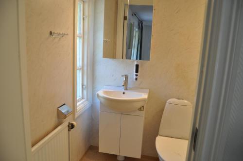 a white bathroom with a sink and a toilet at långstorp höör huvudbyggnad v flygel in Höör