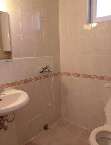 a bathroom with a shower with a sink and a toilet at Wild house Goriza in Goritsa