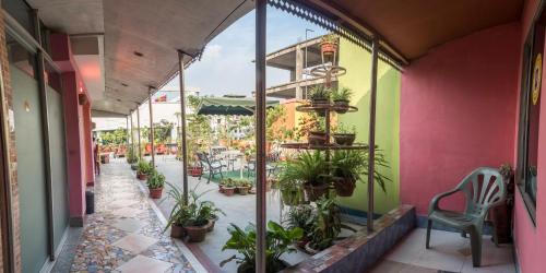 a corridor of a building with potted plants at Babylon Hotel & Serviced Apartment in Dhaka