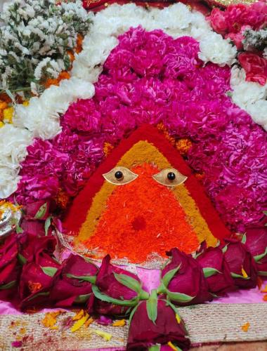 a rangoli of a person surrounded by flowers at The Chintpurni International in Bharwain