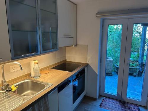 a kitchen with a sink and a counter top at Casa sul ruscello - piano terra Casa Gauguin in Arcegno