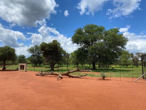 a tree branch laying on the ground next to a fence at Camel Creek Safari Lodge in Thabazimbi