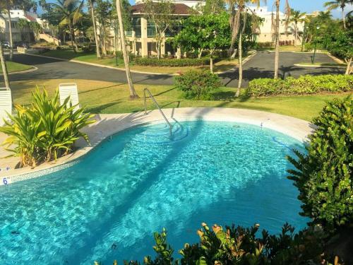 a swimming pool with a swing in the middle at Family Villa Oleana Waterviews Oceanfront with water and generator in Vega Alta