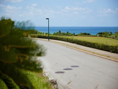 a road with a street light on the side of it at Hotel Murasakimura in Yomitan