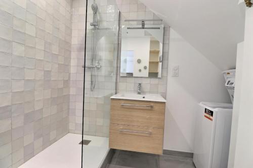 une salle de bain avec un lavabo et une douche dans l'établissement Les Mimosas - T2 Ground Floor Apartment - Villeurbanne, à Villeurbanne