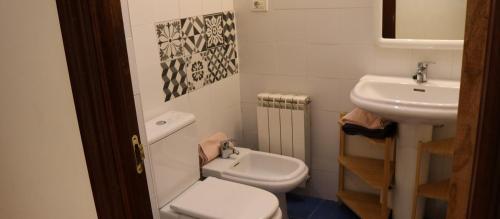 a bathroom with a toilet and a sink at Riojania El Olivo in Calahorra