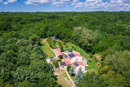 an aerial view of a house in the woods at Villa Lipa in Krnica
