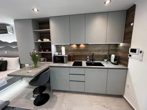 Η κουζίνα ή μικρή κουζίνα στο La Luna Petite Suite Deluxe Apartment with Pool & Jacuzzi, Bikes and Covered Parking