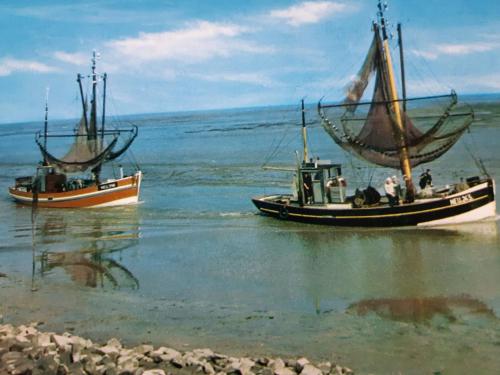 two boats are in the water on the beach at Nordseeferienhaus-Alma in Niebüll