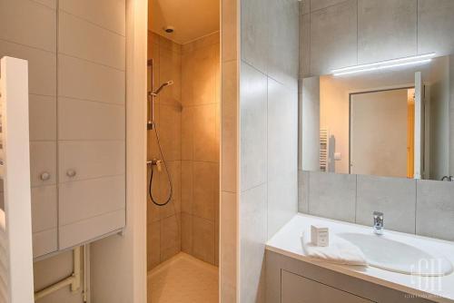 une salle de bain avec un lavabo et une douche dans l'établissement Begonia - Place Plumereau, à Tours