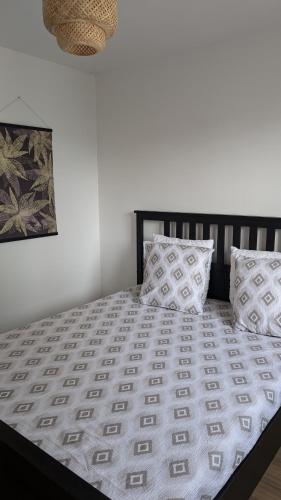 un lit avec deux oreillers dessus dans l'établissement le Cocon de Gap - centre-ville, à Gap