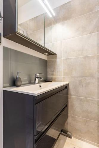 une salle de bain avec un lavabo et un miroir dans l'établissement AU GOÛT DU JOUR T2 Climatisé, à Toulouse