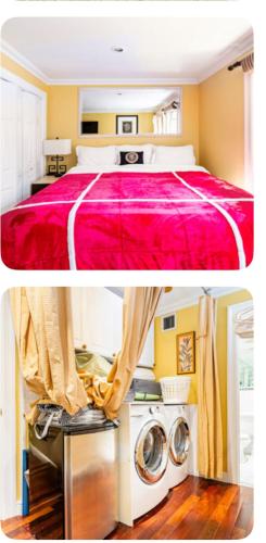 a bedroom with a bed and a washing machine at TOWNHOUSE 222 in New York